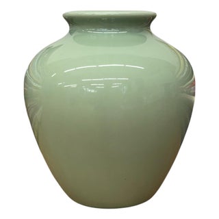 Seafoam Green Ceramic Vase with Rounded Silhouette For Sale