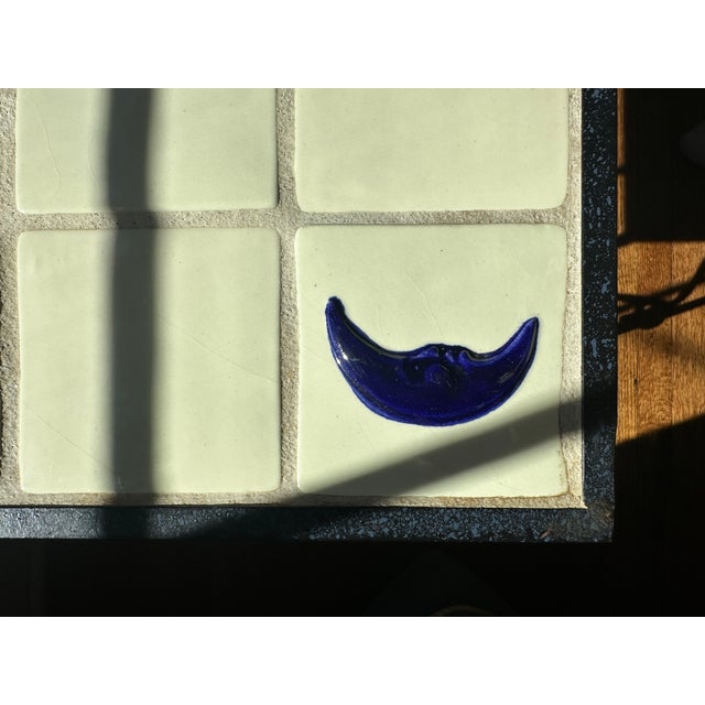 Vintage Mid-Century Modern Italian Wrought Iron and Majolica Tile Coffee Table – Celestial Sun & Moon For Sale - Image 11 of 17