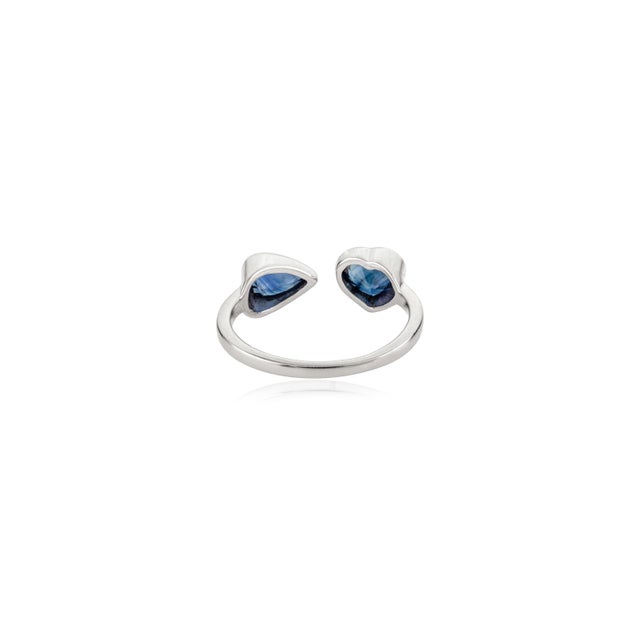 Metal 18k Gold Natural Blue Sapphire Pear & Heart Modern Toi Et Moi Ring Size 7 For Sale - Image 7 of 14