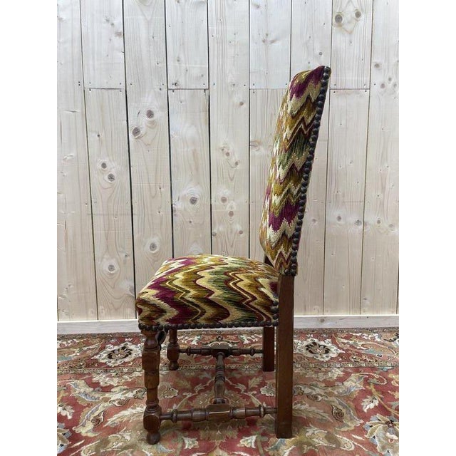 Louis XIII Chairs in Turned Wood and Velvet, Set of 4 For Sale - Image 4 of 10