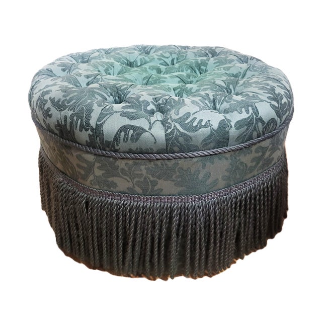 Vintage Upholstered American Modern Round Tufted Bench Poof Ottoman For Sale In New York - Image 6 of 12