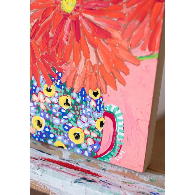 Orange Daisy Bouquet in Country Floral Vase on Pink Maximalist Original Painting For Sale In San Francisco - Image 6 of 6