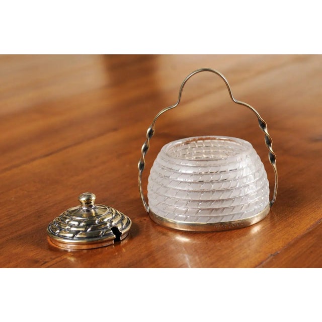 20th Century English Frosted Glass and Silver Lidded Container with Large Handle For Sale - Image 10 of 12