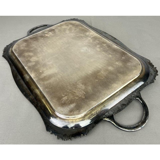 Vintage English Ornate Engraved Metal Twin Handle Tray For Sale - Image 16 of 18