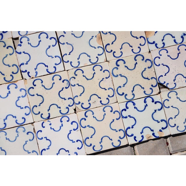 19th-20th Century Portuguese Antique Tiles Set of 59 Blue & White Quatrefoil Pattern For Sale - Image 15 of 18