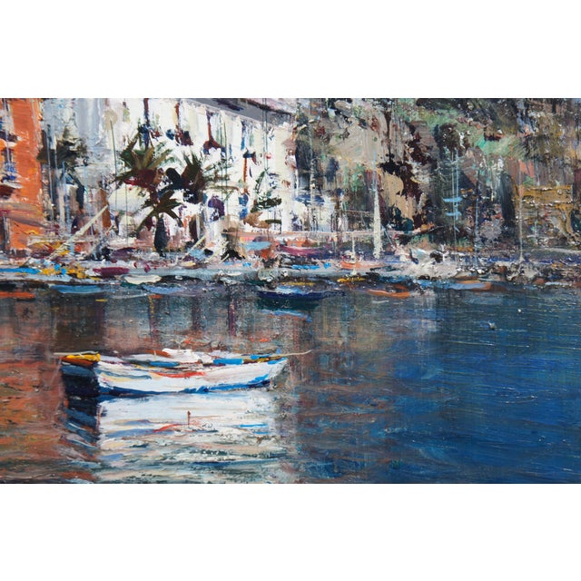 Wood Andrea Patrisi Posillipo Naples Nautical Harbour Boat Oil Painting on Board 37" For Sale - Image 7 of 12