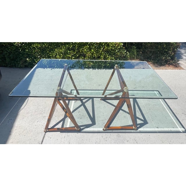 Gorgeous, organic modern style desk or dining table by luxury furniture brand McGuire of San Francisco. It features 2...