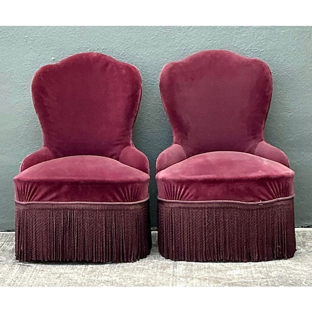 Vintage Camel Back Slipper Chairs - A Pair For Sale - Image 9 of 12