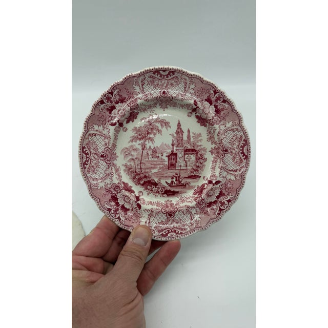 A Very Rare Pair of Antique Red Transferware "Pennsylvania" Pattern Luncheon Plates, Circa 1830's For Sale - Image 10 of 12