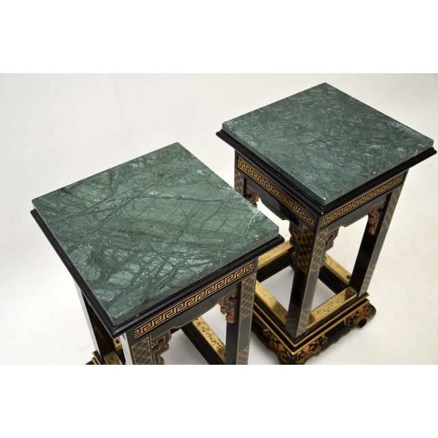 1950s Antique Chinoiserie Lacquered Side Tables with Marble Tops, 1950s, Set of 2 For Sale - Image 5 of 10