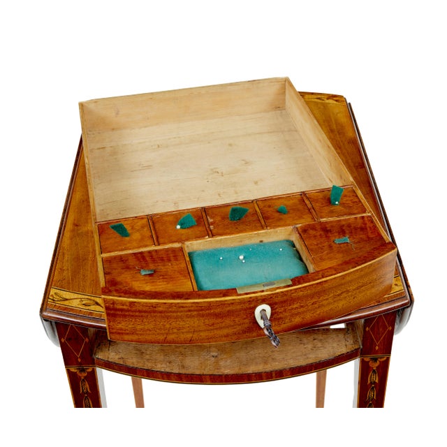 Wood Antique Sheraton Period Inlaid Drop Leaf Sewing Table, 1790 For Sale - Image 7 of 11