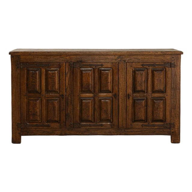 1970s French Baroque Oak Buffet With Iron Hardware For Sale