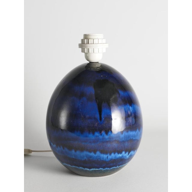 Blue Blue Stoneware Table Lamp by Carl-Harry Stålhane, Sweden, 1970s For Sale - Image 8 of 16