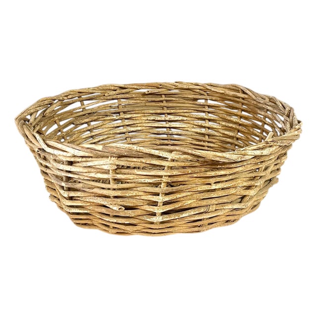 Vintage French Provincial Handwoven Grape Vine Twig Basket For Sale
