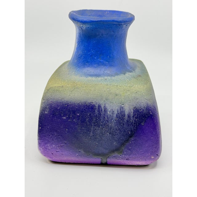 Beautiful Blue Drip Glazed Fantoni Square Fantoni Vase For Sale - Image 12 of 14