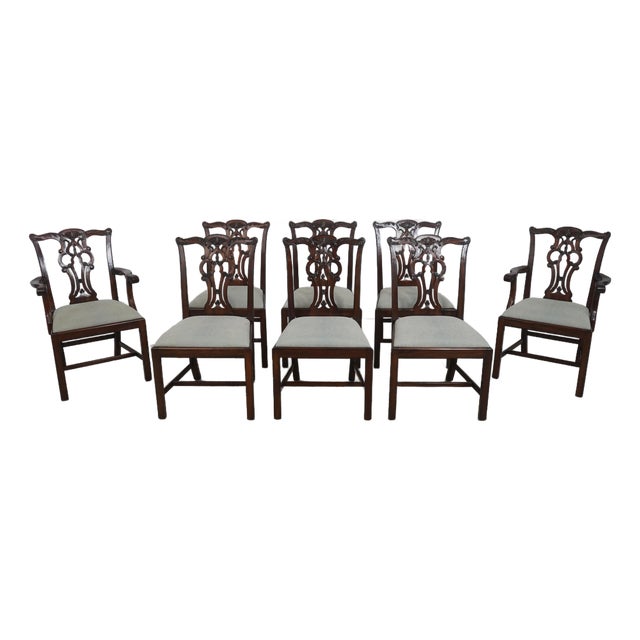 Set of 8 Maitland Smith Chippendale Mahogany Dining Room Chairs For Sale