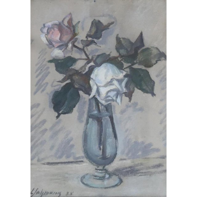 Louis Henri Salzmann, Deux roses en vase, 1938, Pastel on Paper, Framed For Sale - Image 9 of 9