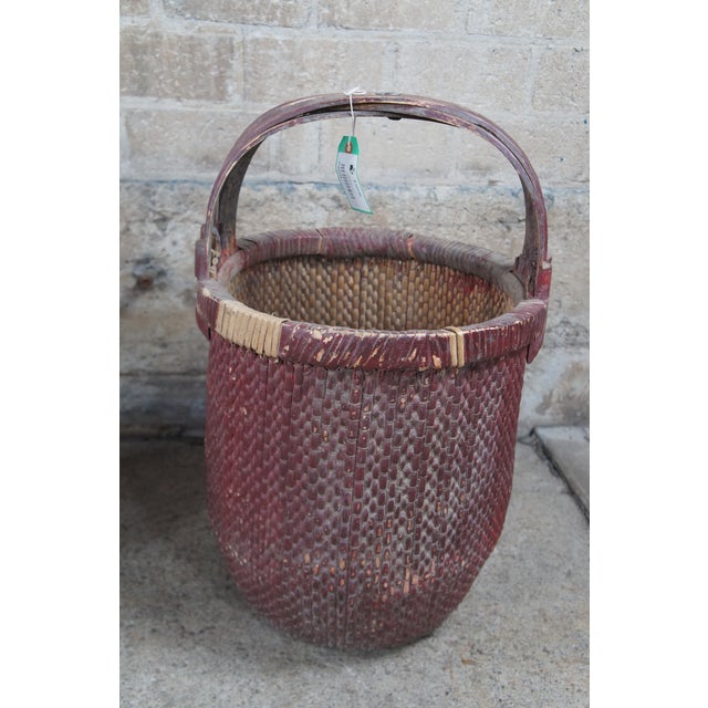 Early 20th Century 3 Antique Chinese Bentwood Woven Willow Rice Harvest Gathering Basket 26" For Sale - Image 5 of 12
