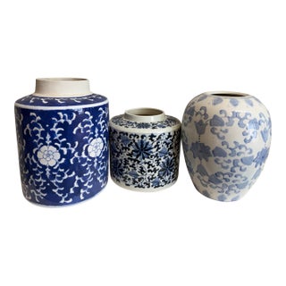 Blue & White Vase, S/3 For Sale