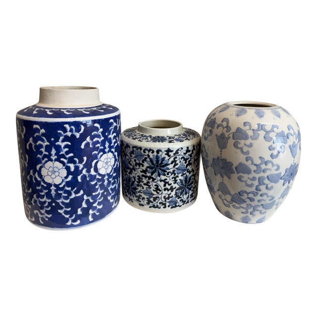 Blue & White Vase, S/3 For Sale
