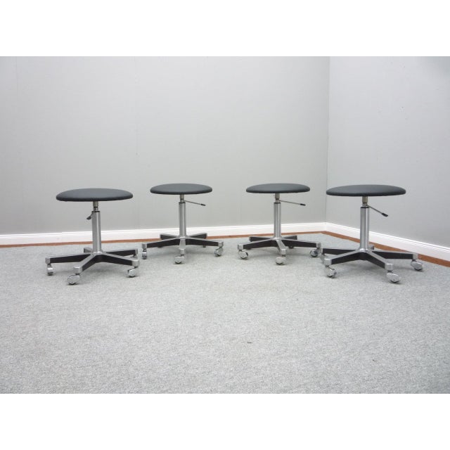 Aluminum and Leather Bar Stools from Olymp, 1970s, Set of 4 For Sale - Image 4 of 9