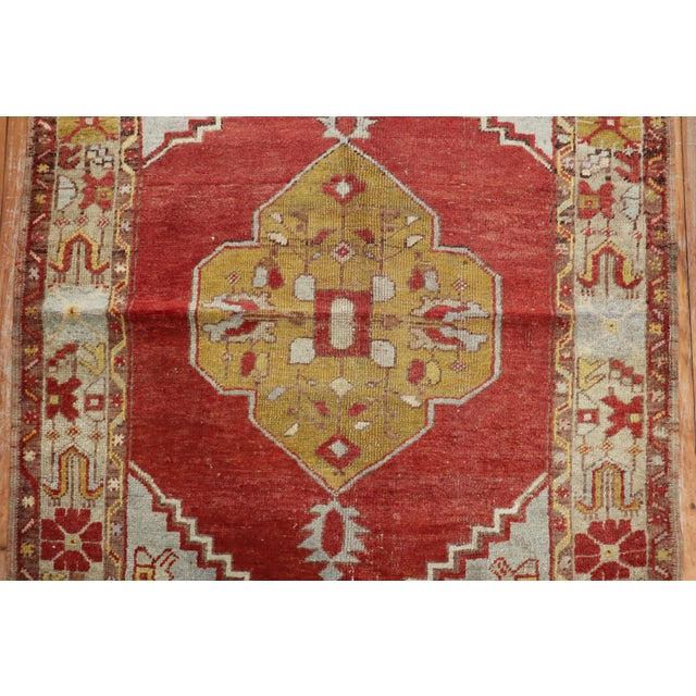 A one of a kind vintage colorful Turkish Oushak decorative throw rug. Size: 3'8" x 4'11".
