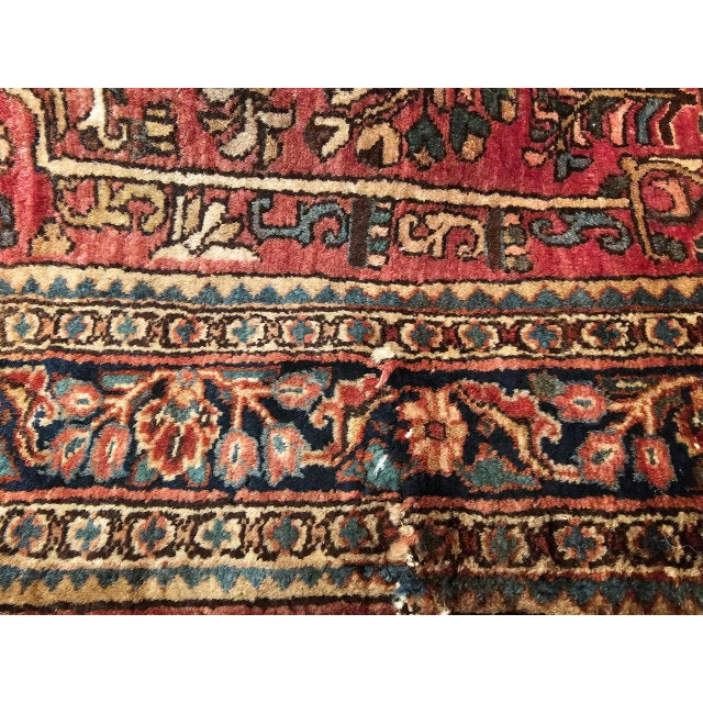 Persian Antique Persian Sarouk Area Rug, Hand-Knotted Wool, Allover Floral Pattern, 3x5, Red & Navy For Sale - Image 3 of 16