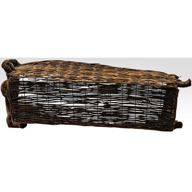 Mid 20th Century Rustic Handcrafted Woven Willow Long Trough Basket With Sculptural Root Handles For Sale In Portland, ME - Image 6 of 6