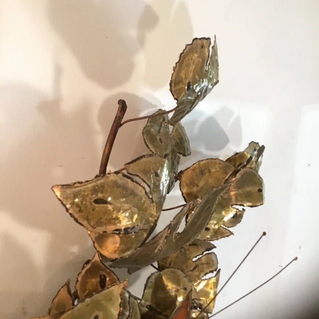 1970s Large Mid Century Brutalist Form Copper and Brass Leaf Tree Branch and Butterfly Wall Hanging For Sale - Image 5 of 13