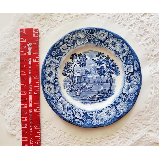 Vintage Bread Plate Liberty Blue Staffordshire Ironstone Monticello England, Blue and White Americana Porcelain Dishes, 5.75" For Sale - Image 4 of 7