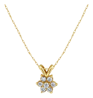 Flower Shaped Diamond Necklace .25cttw 14k Yellow Gold 16"