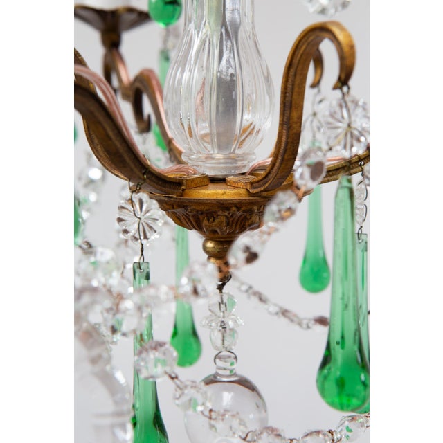 1950s Antique French Chandelier with Bronze Drops and Green Crystal, 1960s For Sale - Image 5 of 9