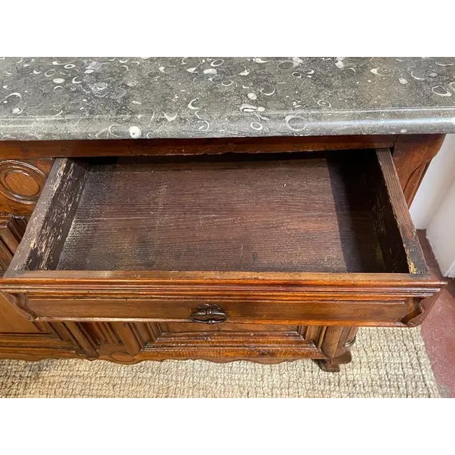 French Provincial 18th Century French Louis XV/Provincial French Buffet With Black Shell Marble For Sale - Image 3 of 12
