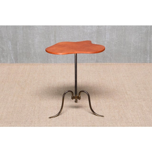 Sculptural Lysberg, Hansen and Therp Brass Side Table, Leather Top, Denmark, 1940s For Sale - Image 10 of 13