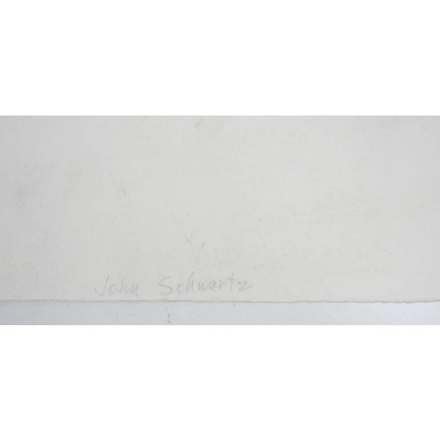 Late 20th century etching on paper in sepia tones of a grasshopper. Signed John Schwartz lower edge in pencil. Unframed,...