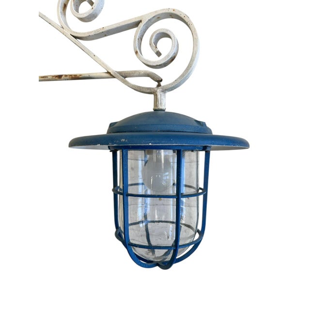 1960s Caged Outdoor Wall Lantern Light with Scroll Bracket, 1960s For Sale - Image 5 of 12