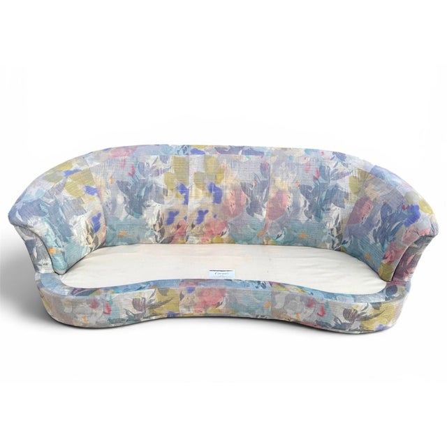 1990 Postmodern Kagan Style Biomorphic Kidney Bean Shaped Curved Platform Carson’s Sofa For Sale - Image 11 of 12