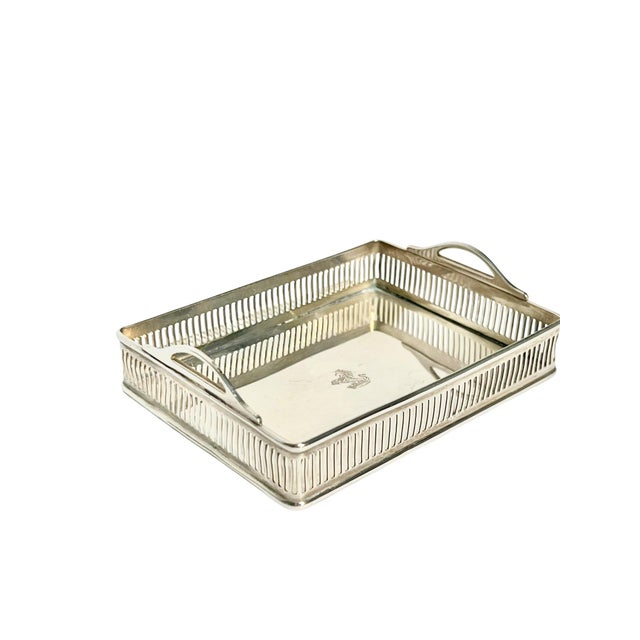 Mid 20th Century Matched Pair Petite Vintage Silver Plate Gallery Trays With Horse and Crown Monogram 4.25” Length For Sale - Image 5 of 11