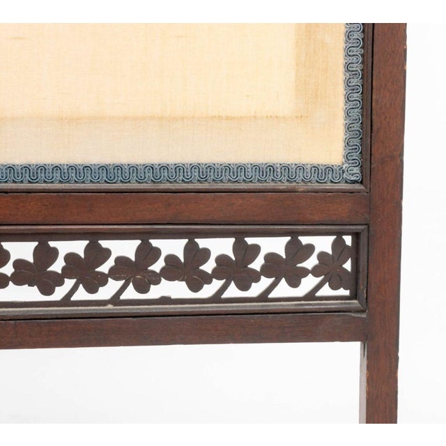 Early 20th Century British Mahogany & Silk Two-Panel Folding Screen For Sale - Image 5 of 6