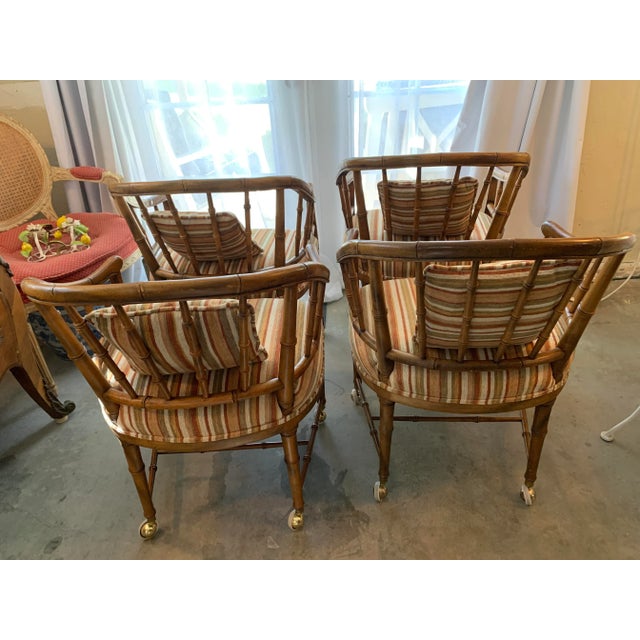 Century Furniture 1960's Century Chair Co. Faux Bamboo Barrel Tub Chairs Set of 4 For Sale - Image 4 of 12