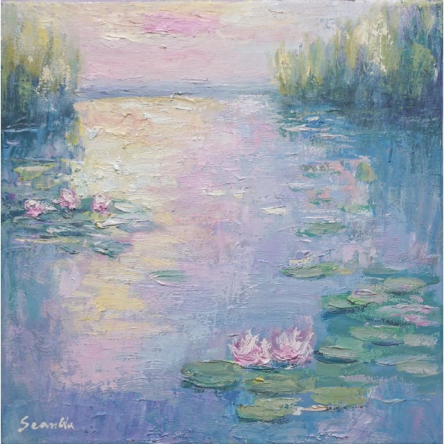 Sean Wu Original Oil Landscape of Lily Pond For Sale