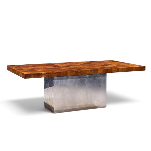 Milo Baughman for Thayer Coggin Mid Century Burlwood and Chrome Dining Table With 2 Leaves For Sale - Image 9 of 13