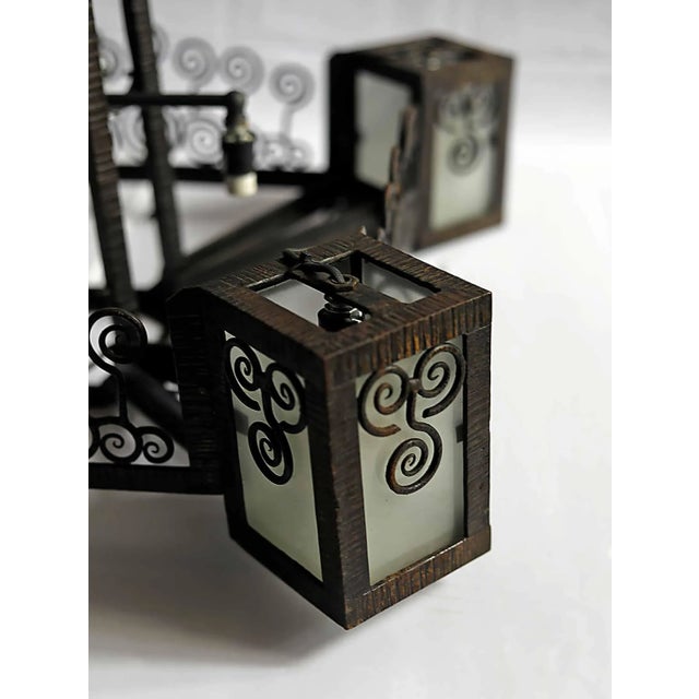 Edgar Brandt Antique Ceiling Pendant Light - French Art Deco Wrought Iron For Sale - Image 4 of 7