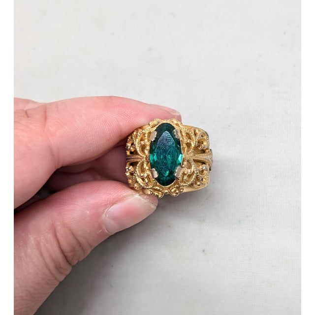 Vintage 1960s Signed Napier Goldtone Oval Faux-Emerald Adjustable Ring For Sale - Image 9 of 12