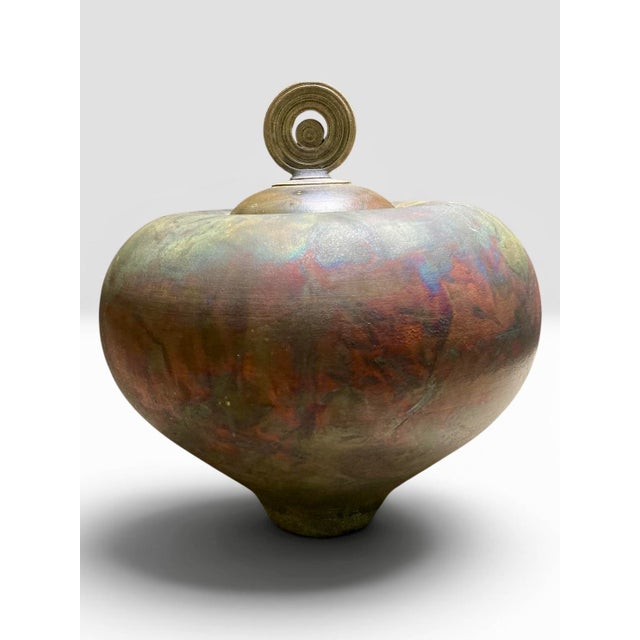 Signed Tamerlane Burnell Monumental Raku Lidded Vessel For Sale - Image 4 of 10