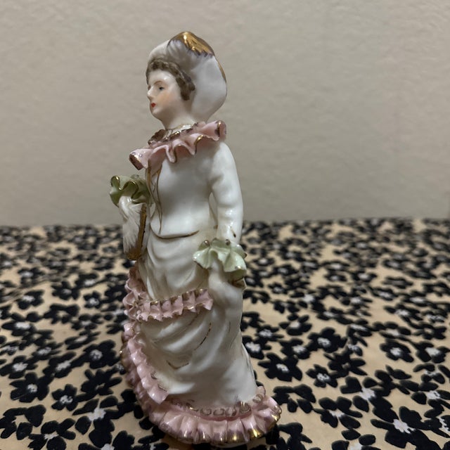 Victorian Vintage Hand-Painted Porcelain Victorian Lady Figurine For Sale - Image 3 of 8