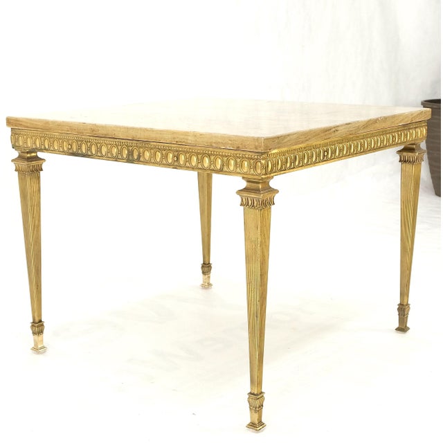 Square Solid Brass or Bronze Base Travertine Top Side End Occasional Table For Sale - Image 12 of 12