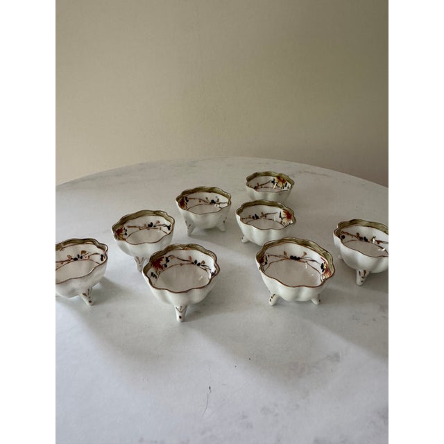 Ceramic Set of 8 Antique Hand-Painted Nippon Open Salt Cellars — Japanese Export, 1891–1921 For Sale - Image 7 of 9