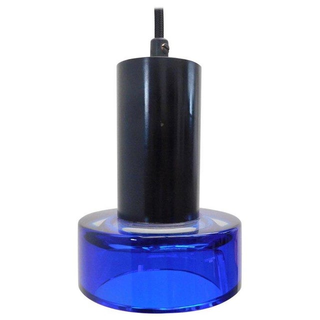 Vintage Italian pendant with blue Murano glass and lacquered metal / Designed by Seguso circa 1960’s / Made in Italy 1...