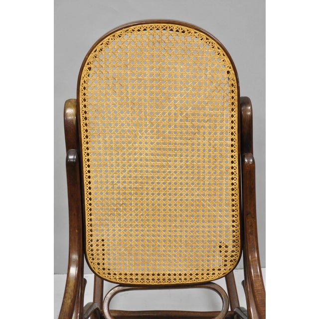 Vintage Mid Century Modern Thonet Style Bentwood & Cane Rocker Rocking Chair (B) For Sale - Image 4 of 18